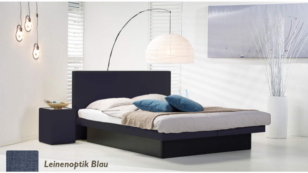 wasserbett luxus pro podest leinenoptik blau