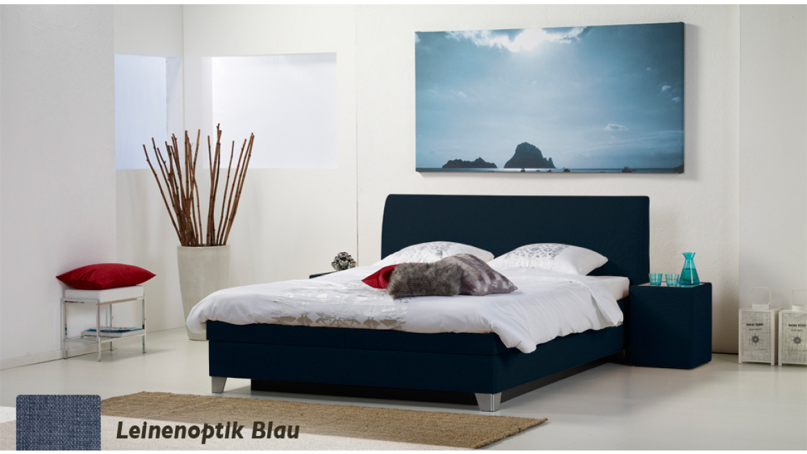 wasserbett luxus box pro leinenoptik blau boxspring-look