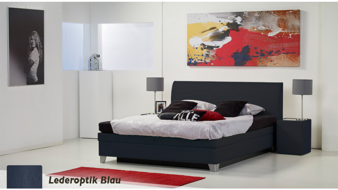wasserbett luxus box pro lederoptik blau boxspring-look